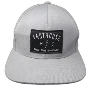 Fasthouse Gray Baseball Cap One Size Adjustable Logo Patch Flat Brim MC Moto Hat